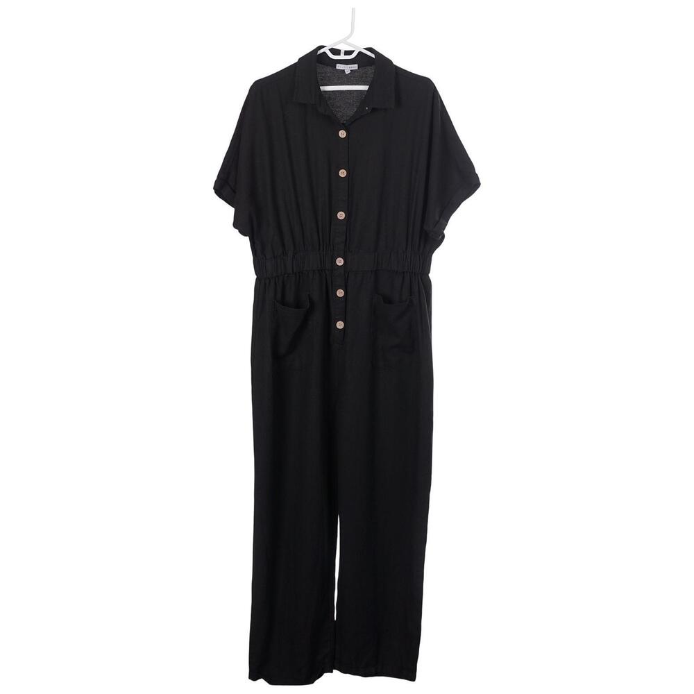 Baltic Born Jumpsuit 1X Black Dolman Short Sleeve Elastic Waist Pockets Casual